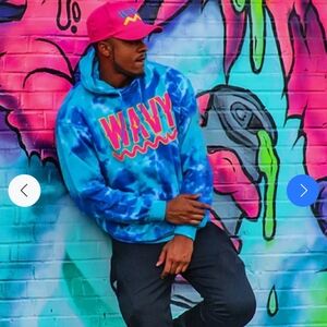 Colortone Original Blue Tie Dye Wavy Hoodie Unisex Size Medium
